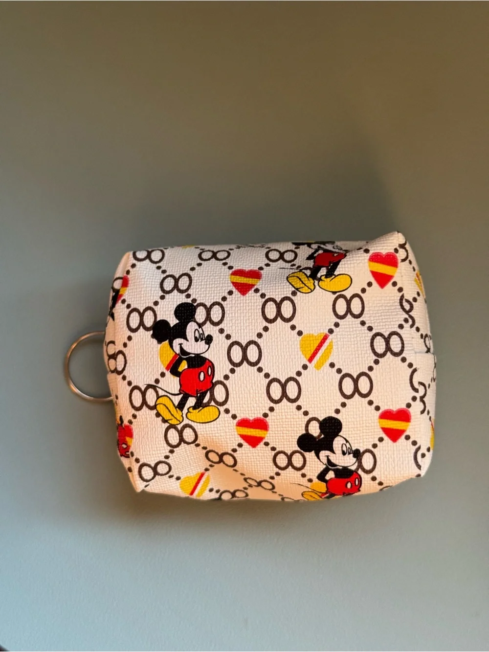 NWT Cartoon Mouse Print Bag Charm Keychain Coin Pouch Zipper Mini White